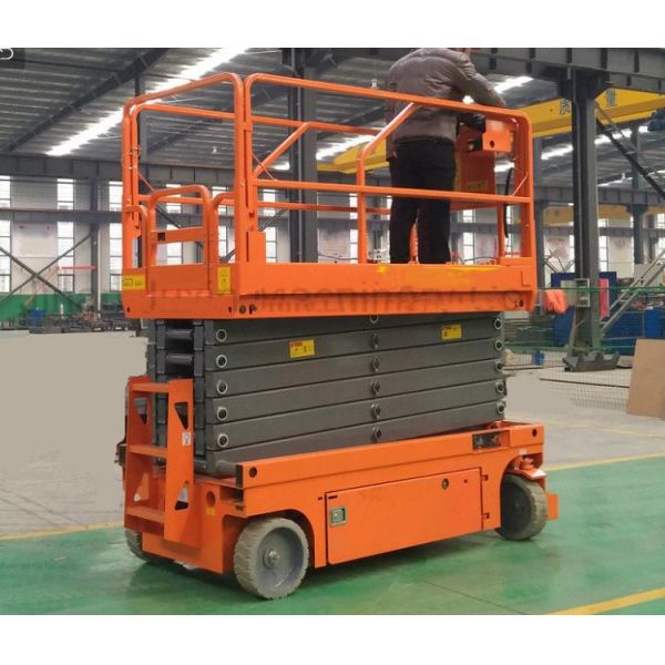 Buy Upright Powered Hydraulic Man Lift Equipment With Emergency Stop Button at wholesale prices
