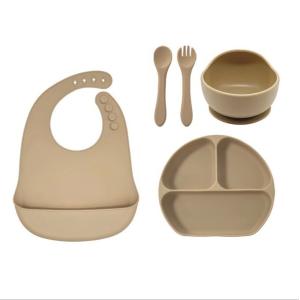 Silicone Baby Feeding Set 5pcs Best Waterproof Safety Easy Clean Bowl with Spoon