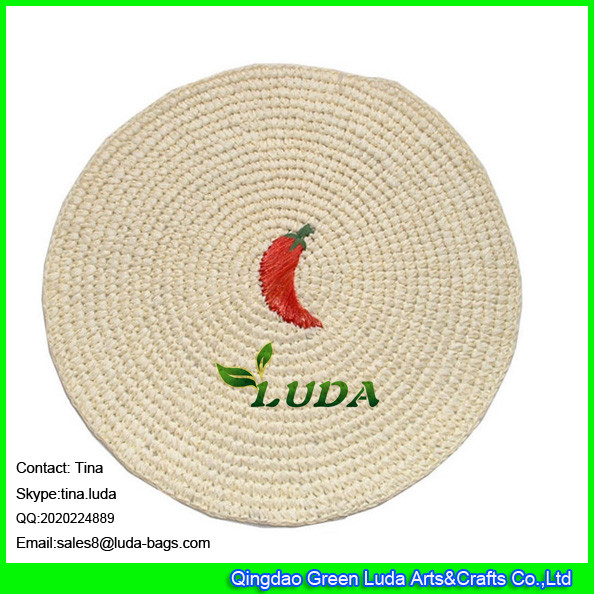 Buy LUDA embroidery placemat hand crocheted paper straw round table mat at wholesale prices