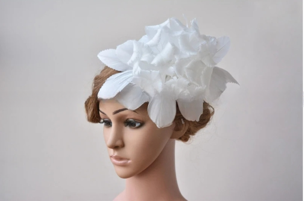 15*15 cm Curly Goose Feather Flower Mount with Wire Accessory Pattern Dyed