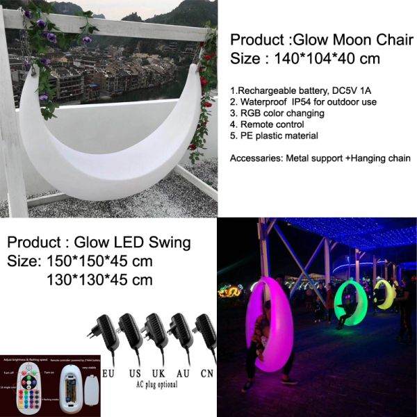 Recreation Facilities Plastic Swings Led Moon Chair 16 Colors Changing