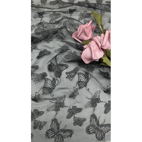 Butterfly Luxury Chemical Lace Fabric Romantic Lace for Wedding Couture Black Mesh Dresses