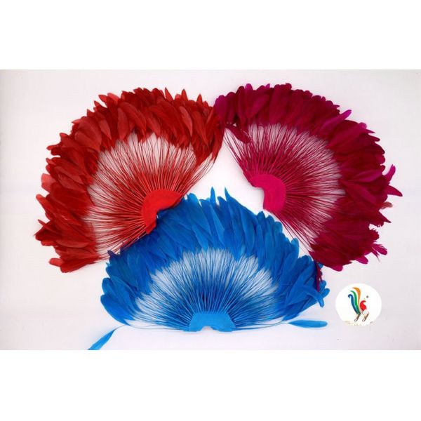 Dyed Pattern Party Decoration Stripped Coque Feather Flower Fan With Wire Accessory