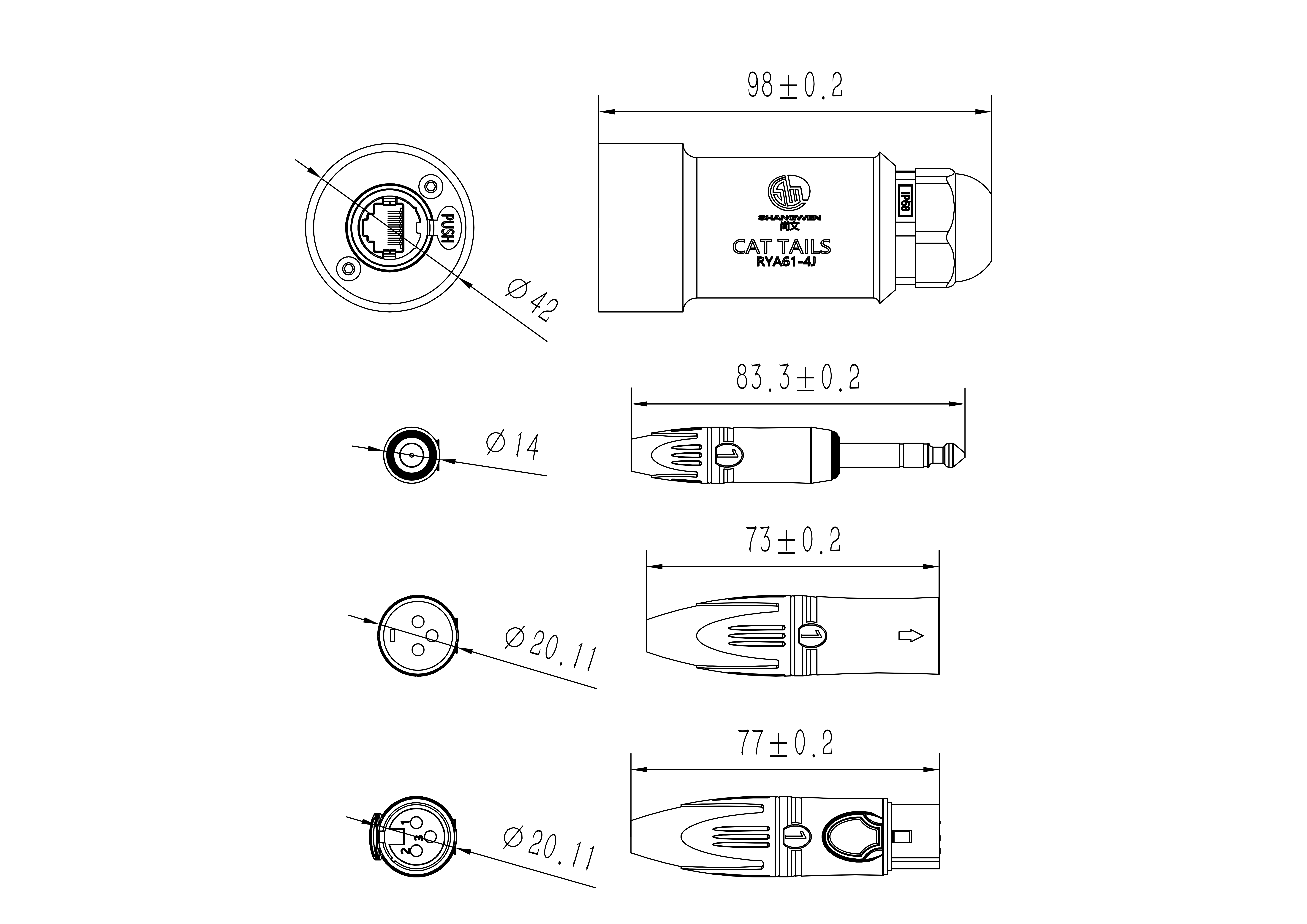 4 Channel XLR Male Jack Connector Stereo Plug Audio Extension Cable RJ45 Shielded Network Adapter Cables