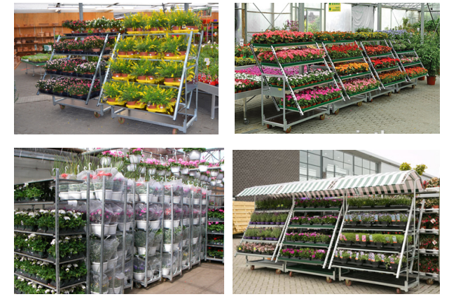 Transporting Dutch Trolley Shelves Danish Flower Pot Cart Garden Center Display Rack