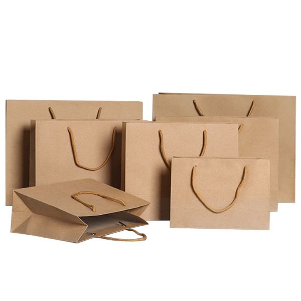 Buy Recycled Handmade Brown Kraft Paper Gift Bags OEM With Handle at wholesale prices