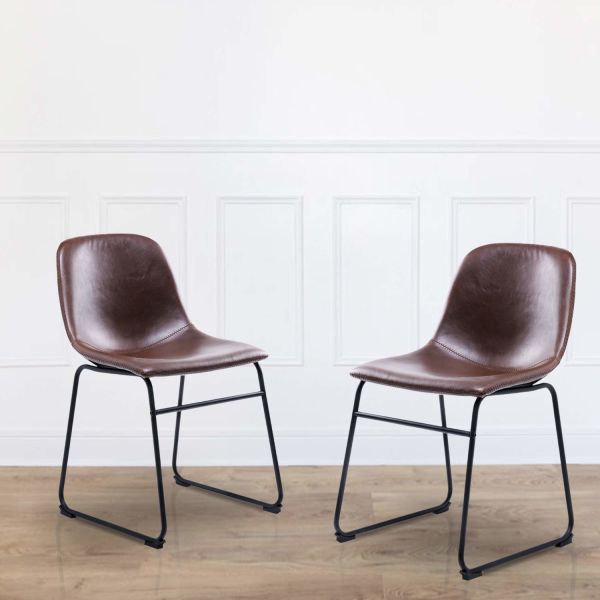 Buy Brown Leather Dining Room Chairs PU Cushion Side With Back And Sturdy Metal Legs at wholesale prices