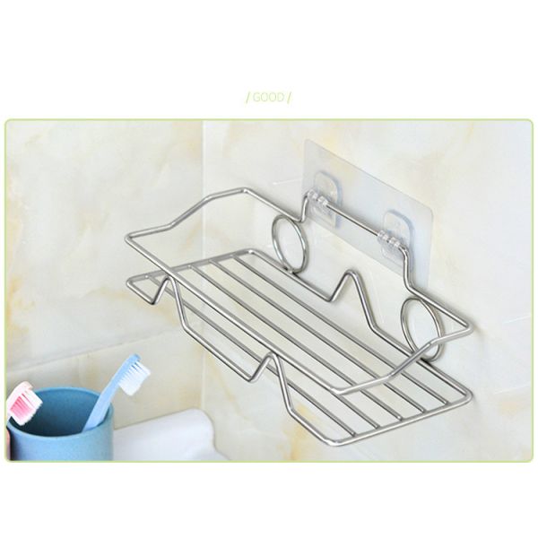 Bathroom Shelf Organizer Storage Kitchen Rack with Traceless Transparent Adhesive No Drilling SUS304 Stainless Steel