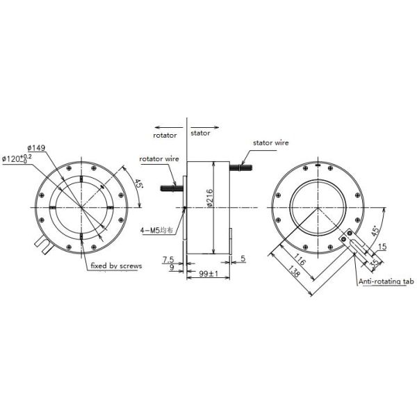 Sewage treatment Industrial Slip Ring 4 * 5A Current With Automotive Wire
