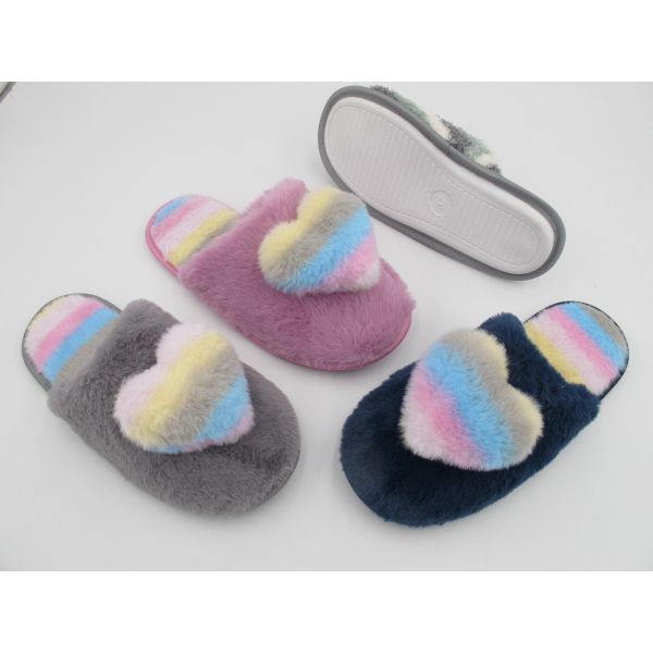 Warm Comfortable Womens House Slippers With Trims On Top Memory Foam Sock