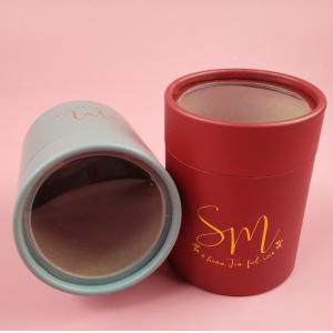 Gold Foil Biodegradable Paper Cylinder Packaging With PVC Window