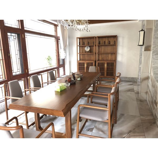 Solid Wood Chinese Style Furniture Set with Tea Table Chairs and Cabinets