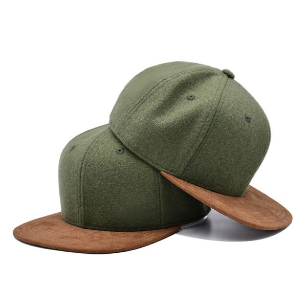 Buy Two Tone Army Green Melton Wool Snapback Hat With Suede Brim at wholesale prices