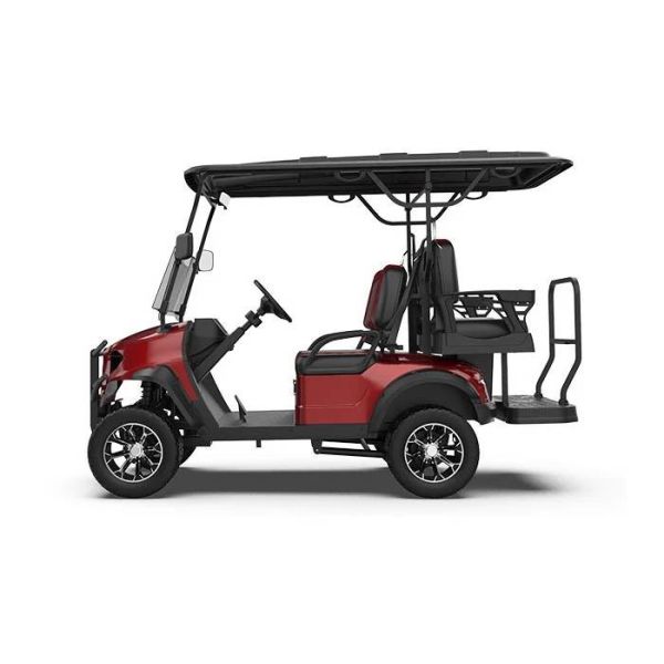 Low Profile Burgundy Color Luxury And Noble Electric 4-Seater Golf Cart 72v Lithium Battery Off-Road Tires Can Conquer All Kinds Of Rugged Roads