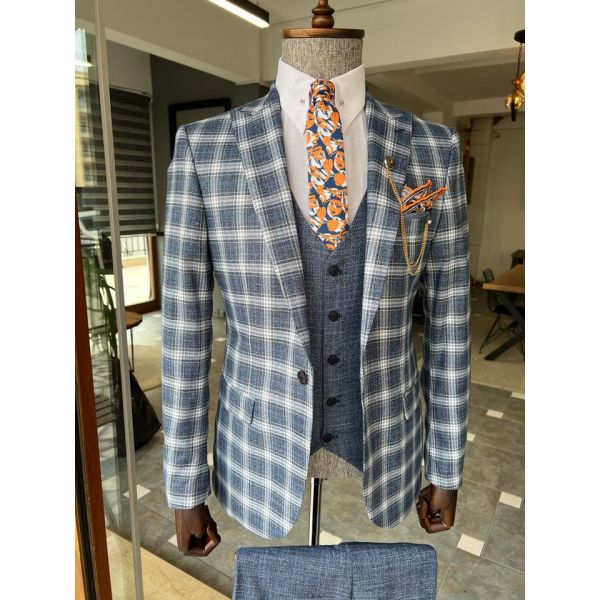 Buy Plaid Striped 3 Piece Tuxedo Suit at wholesale prices