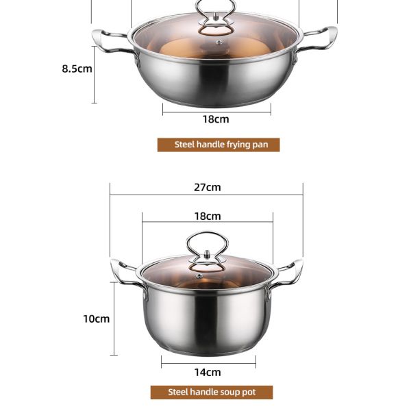 Amazon Top Seller Multipurpose 6Pcs Flat Bottom Milk Soup Pot Stainless Steel Cookware Sets With Glass Lid